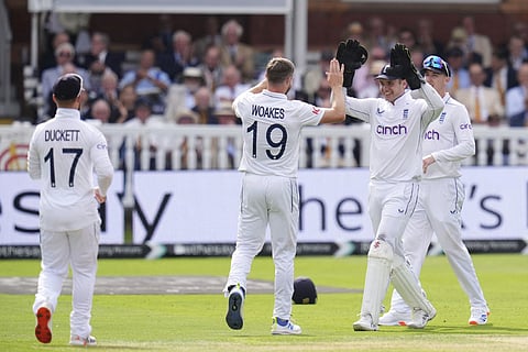 England Vs Sri Lanka 2nd Test Day 2: England's Chris Woakes, second left, celebrates the wicket of Sri Lanka's Milan Rathnayake